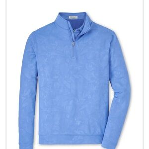 Peter Millar Bonnet Blue Perth Shadow Stripe Floral Performance 1/4 Zip NWT $145